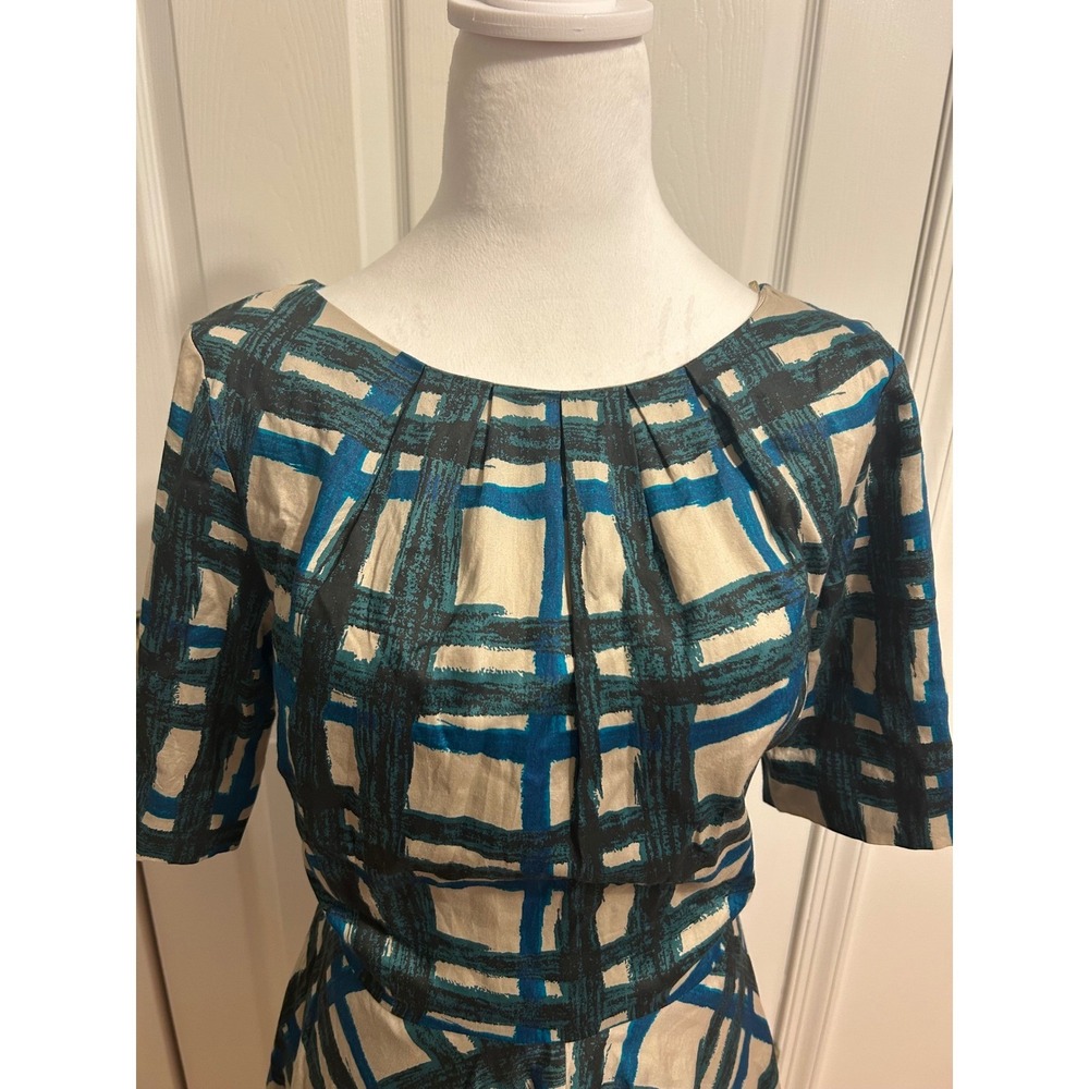 Boden Amy sz 10 plaid trad wife retro feel dress blue green fit flare preppy - Picture 2 of 11